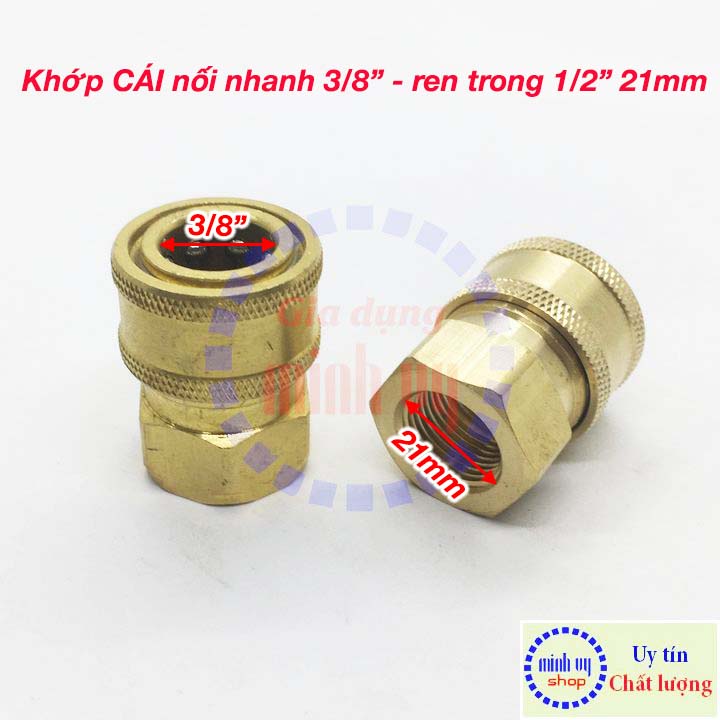 Khớp nối nhanh đồng CÁI 3/8″ – ren TRONG 1/2″ 21mm REN thưa